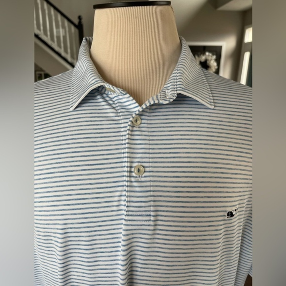VINEYARD VINES Performance White Blue Striped Sankaty Polo Shirt Golf Size XXL - Picture 5 of 13
